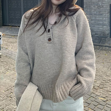 Women Lazy Style Loose Knit Pullover Hooded Sweater Autumn Winter New Style Base Layer Hoodie Casual Minimalist Versatile Top