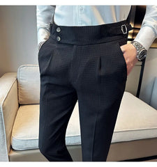 High Waisted Suit Pants for Men 2024 New Solid Color Formal Pantalones Hombre Casual Slim Fit Dress Pants Trousers Men Clothing