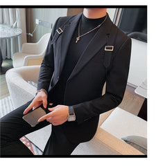 2024 Autumn Winter New Strap Decoration Suit Jacket for Men Fashion Slim Casual Business Blazers Groom Wedding Social Tailcoat