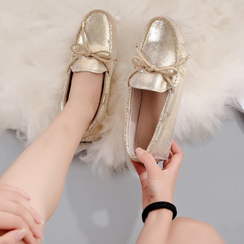 2026 Shoes Women 100% Genuine Leather Women Flats Casual Loafers Slip On Women's Flats Shoes Moccasins Lady Driving Shoes
