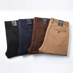 4 Colors Classic Style Men's Brown Business Straight Casual Pants Solid Stretch Cotton High Waist Office Trousers Male Brand