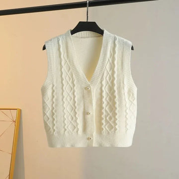 Spring And Autumn New Knitted Cardigan Short Vest Women Fashion V-Neck Sleeveless Jacket Female Knitwear Waistcoat Tops T1236