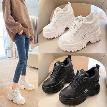 Women Winter Platform Sneakers Warm Fur Plush Insole Ankle Boots Women Spring Chunky Shoes Lace-up Tennis Shoes Woman Mujer 9CM
