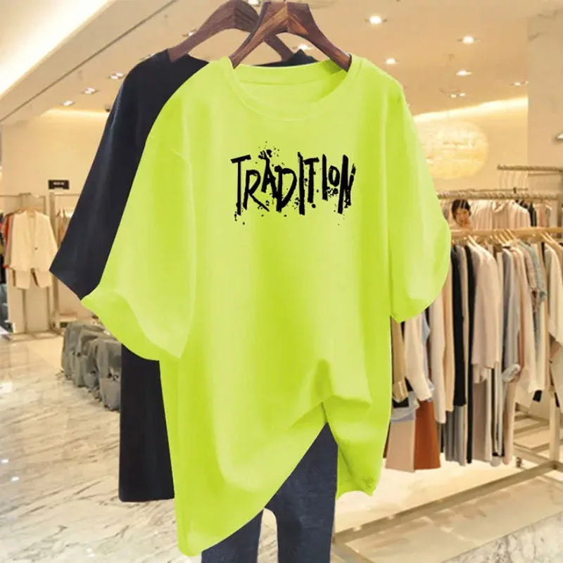 Summer New Fashion All-match Letter Print T-shirt Women Clothing Casual Loose Pure Cotton Short Sleeve Pullover Lady Vintage Top