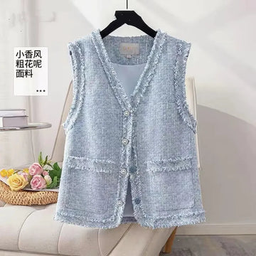 Spring Autumn New Fashion V-Neck Women Vest Sleeveless Jacket Elegant Single Breasted Waistcoat Casual Loose Ladies Tops T1114