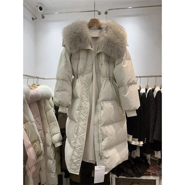 Down Cotton Padded Coach Winter 2025 New Long Over Knee Large Fur Thicken Puffer Jacket Oversize Cotton Coat Outwear