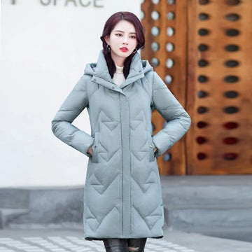 Shengyu Boya Mid-Length down Jacket for Middle-Aged and Elderly Women, Thickened New Style Coat with Detachable Hood, Simple Design