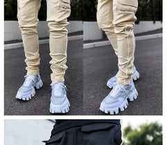 Mens Brand Gym Joggers Cargo Pants Multi-Pocket Reflect Straight Sports Fitness Casual Clothing Fashion Trousers Sweatpants