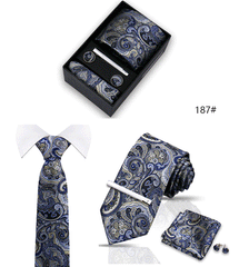 Tie For Men Tie Clips Set Silk Necktie Man Wedding Blouses Dress Cufflinks Gift Box Pocket Square Clip Business Skinny Gravetas