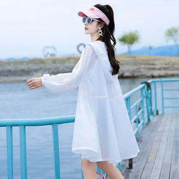 Sun Protection Clothing Female 2025 Summer New Hooded Mid-Length Windbreaker Long Sleeve Thin Jacket Women Loose Overcoat T1051