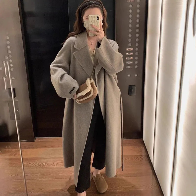 Casual Woolen Windbreakers Women's Overcoat 2025 Autumn Winter New Korean Loose Medium Long Double-sided Woolen Trenchcoat Coat