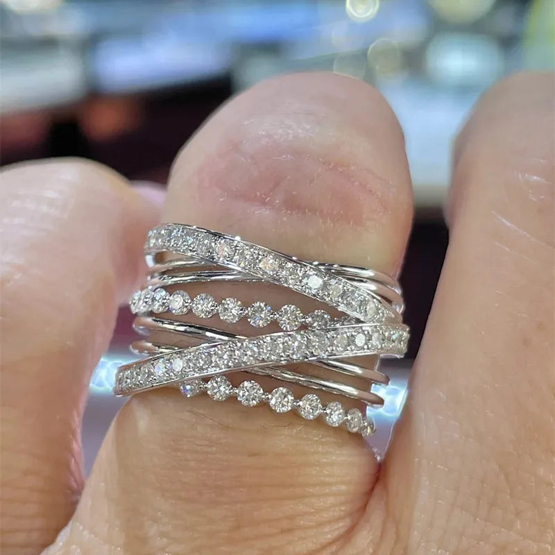 Huitan Luxury Cross Rings for Women Silver Color Full Paved CZ Fashion Bridal Wedding Party Ring Good Quality New Trendy Jewelry