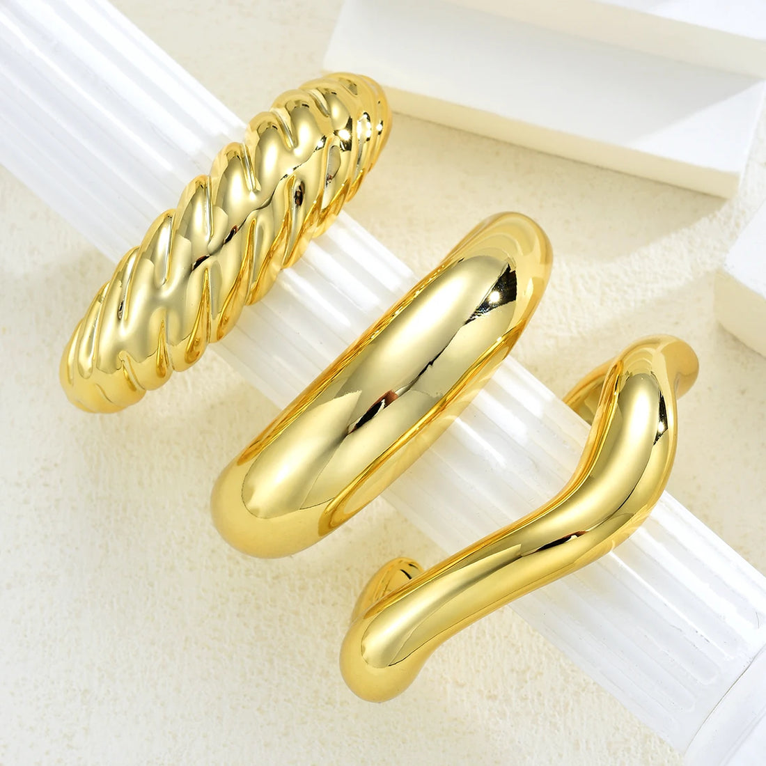 3 Styles Creative Smooth Water Drop Bangles Punk Irregular Chunky Gold Color Thick Cuff Bracelet Women Men Hand Jewelry Gift New