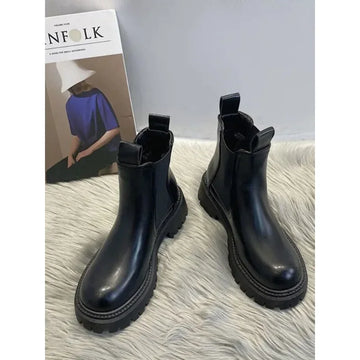 Women's Chelsea Boots Leather Autumn Winter Fashion Woman Outwear Round Head Designer Ankle Boot Retro Ladies Platform Zapatos