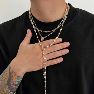 Salircon 3Pcs/Set Boho Jesus Cross Pendant Necklace Women Trendy Exquisite Imitation Pearl Beaded Chain Y2K Charm Jewelry Gift