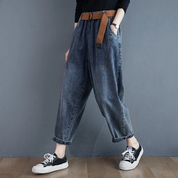 Vintage Elasticated Haren jeans women 2025 Spring autumn casual Denim pants female fashion loose with cowboy daddy pants R538