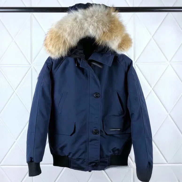 High Quality Chilliwack Canada Goose Women's Short down Jacket 02 Style with Large Wolf Fur Collar Comfortable Casual Style