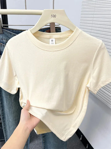 2025 Summer New High Quality Casual T Shirt Sexy Short Sleeved Sleeves Fashion Trend Solid Women Clothing Y2k Tops