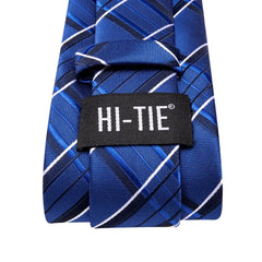 Hi-Tie New Striped Navy Blue Silk Elegant Tie For Men Groom Wedding Men Necktie Pocket Square Cufflink Accessory Wholesale