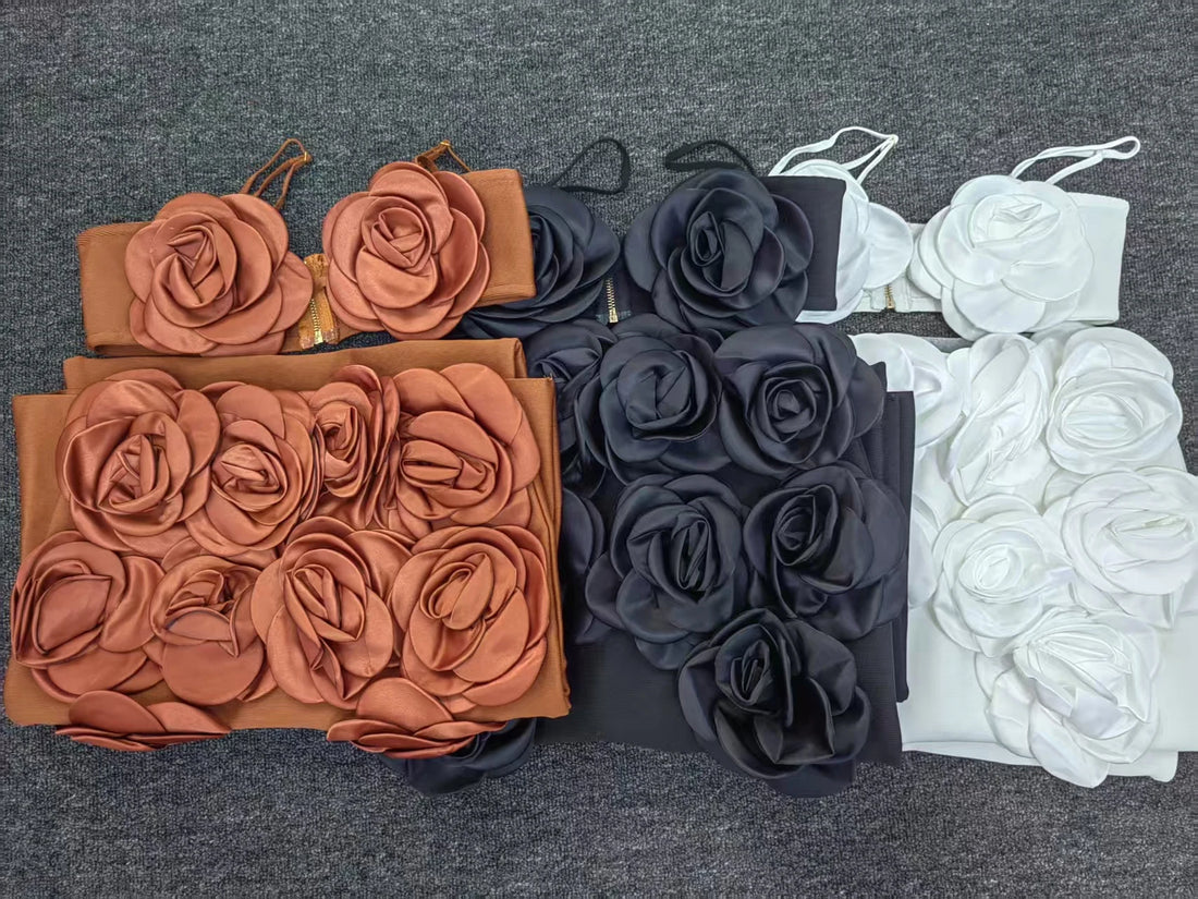 3 Colors Women Sexy Party Flowers Outfits Bustier Top And Long Skirt Two Pieces Sets Going Out Beach Party Garment Evening Club