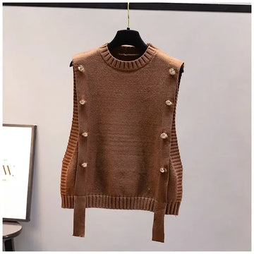 Women's waistcoat spring and autumn outer wear pullover sweater 2024 fashion casual new ladies sleeveless round neck knitted top