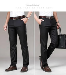 Men's Casual Trousers Business Formal Ice Silk Pants Summer Thin Straight-leg Loose-fit Pants For Middle-aged Men