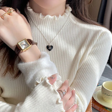 Knitted Sweater Women Pullovers New Long Sleeve Mock Neck Fleece-lined Knit Sweater Pullover Women Tops Sueters De Mujer Q1487