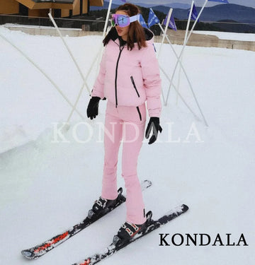 KONDALA Women Trendy Ski Suit Hooded Padded Zipper Ski Jacket, Matching Ski Pants 2025 Fall Winter Fashion Elegant Ski Pants Set