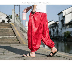 FGKKS 2023 Outdoor Brand Pants For Men Lce Silk Dragon Dark Flower Loose Bloomers High Quality Wide Leg Casual Pants Male