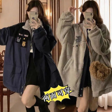 Lamb Fur Vest Women's Autumn Winter New Loose Thickened Double-sided Wear Cotton Coat Other Workwear Cotton Jacket Women