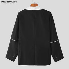 Casual Well Fitting Tops INCERUN Men's Striped Contrast Color Patchwork Blazer Stylish Male Personalized Suits Coats S-5XL 2024