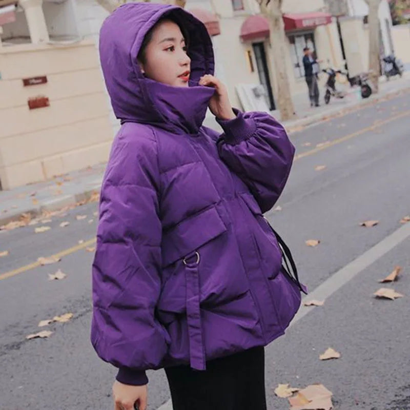 Autumn Winter Ladies Hooded Short Down Cotton Coat Korean Female High-end Cotton Padded Jacket 2025 Women Fashion Parkas Outwear