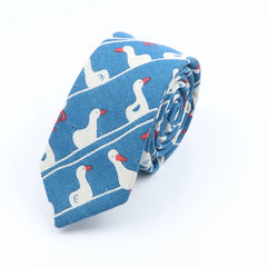 Novelty Cartoon Linen Tie For Men Cute Cat Polar Bear Waves Pattern Skinny Necktie For Men Women Casual Party Slim Cravat Gift