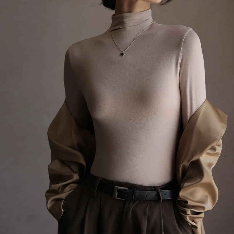 Women's Solid Innerwear Pullovers Sweaters Autumn Winter Casual Long Sleeve Bottoming Tops High Quality Half-High Collar Jumpers