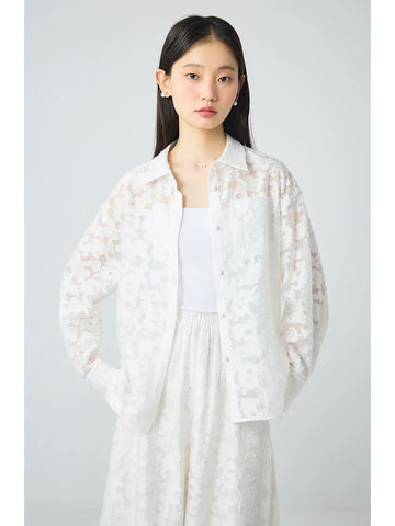 ZIQIAO Women White Shirt Sets Summer Sets Long Sleeve Blouses High Waist Elastic Waist A-LINE Skirts 24ZQ92255+24ZQ92256