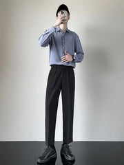 2024 Summer New Men's Straight-leg Casual Suit Pants Lightweight Korean Style Trousers Fashionable Cropped Pants