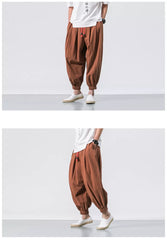 FGKKS New Oversize Men Loose Harem Pants Autumn Chinese Linen Overweight Sweatpants High Quality Casual Brand Trousers Male