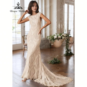 Vestido Bohemian Wedding Dress O Neck Lace Boho  Backless Beach Wedding Gown Vestido de novia Customized 2025 Вечірні сукні	плат
