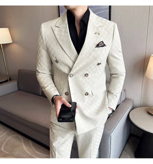 (Jacket+Pants) 2 Pieces Blue Apricot Business Party Men Suits Double Breasted Formal Style Custom Made Wedding Groom Tuxedos