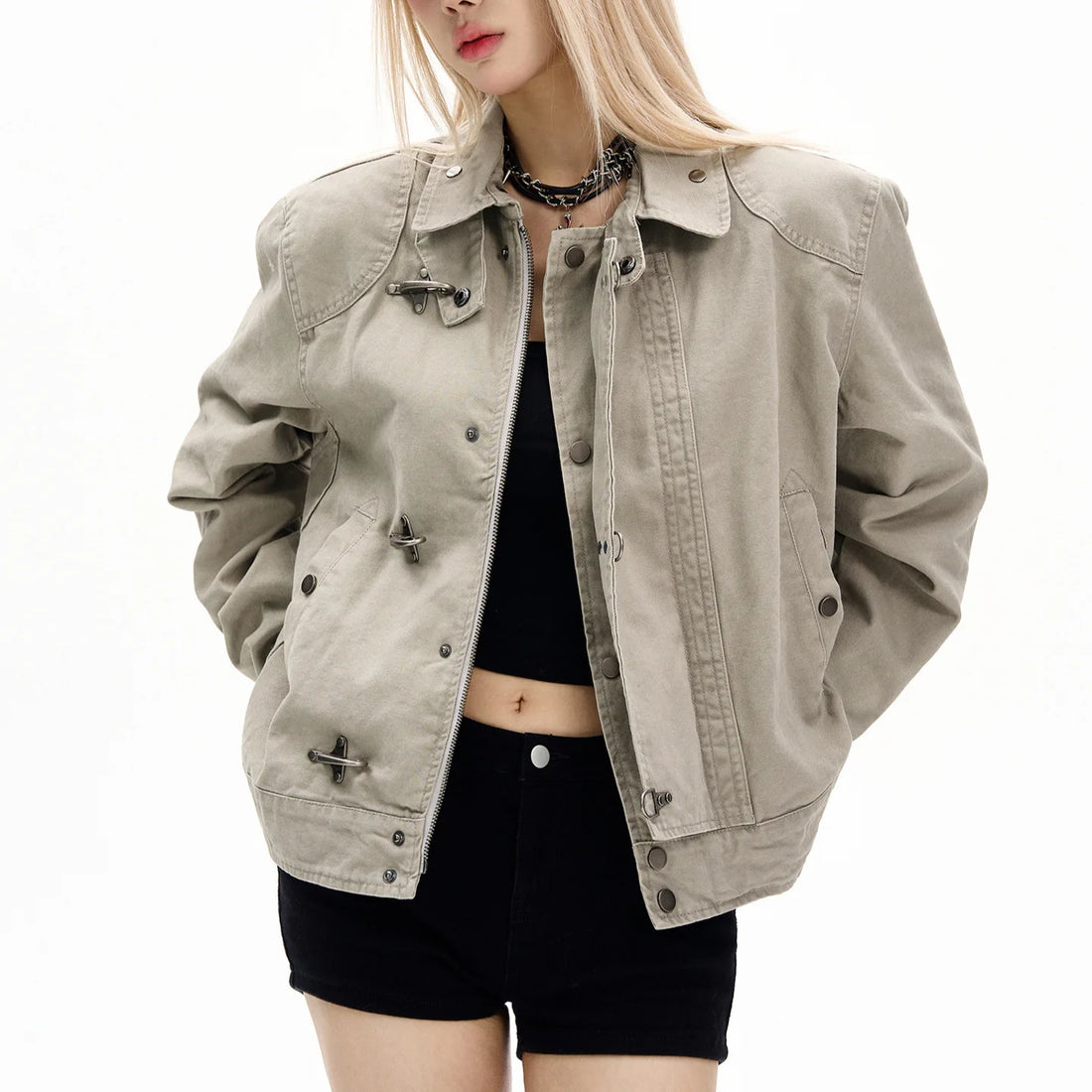 American High Street Vintage Aircraft Buckle Jacket Women's Autumn Winter New Style Cool High Quality Couples Workwear Coat T...