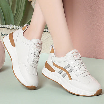 Spring Autumn Flat-Soled White Women's Soft Leather Sports Single Shoes Soft Sole Comfortable Thick Sole Travel Casual Shoes