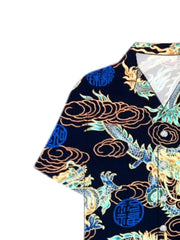 Men's Summer Fashion Dragon Print Short Sleeve Button Down Shirt S-3XL Plus Size Chinese Dragon Style Streetwear Overshirt Tops