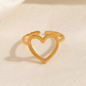 Stainless Steel Sweet Love Heart Open Rings for Women Female Gold Color Adjustable Finger Rings Non-fading Wedding Jewelry Gift