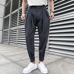 2023 Summer Elastic Waist Drape Suit Pants Men Business Office Casual Pants Male Fashion Loose Social Party Formal Trousers