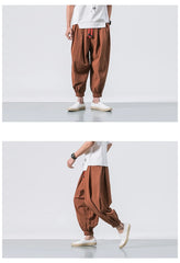 FGKKS New Oversize Men Loose Harem Pants Autumn Chinese Linen Overweight Sweatpants High Quality Casual Brand Trousers Male