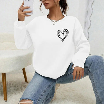 Korean Style Womens Sweatshirts Printing O Neck Tops Casual Daily Outdoors Sports Jogging Pullover Long Sleeves Woman Clothing