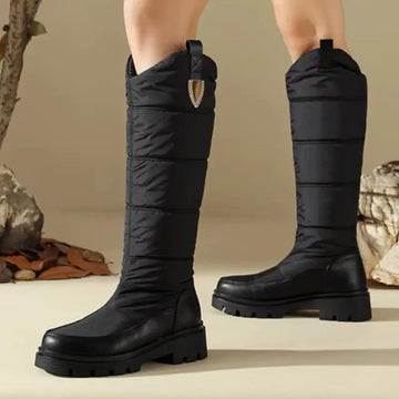 Down Women's Winter Knee High Snow Boots Black White Warm Fur Plush High Boot Casual Low Heel Fashion Long Rain Shoes Waterproof