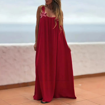 2026 New Summer Loose Maxi Dress For Women's Summer Stylish Sleeveless Flower White Casual Women Beach Holiday  Long Dresses