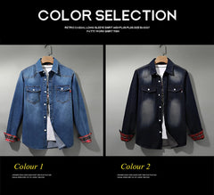 Denim Shirt Men Cotton Jeans Shirt Fashion Autumn Slim Long Sleeve Cowboy Shirt Stylish Wash Slim Tops Asian Size 4XL