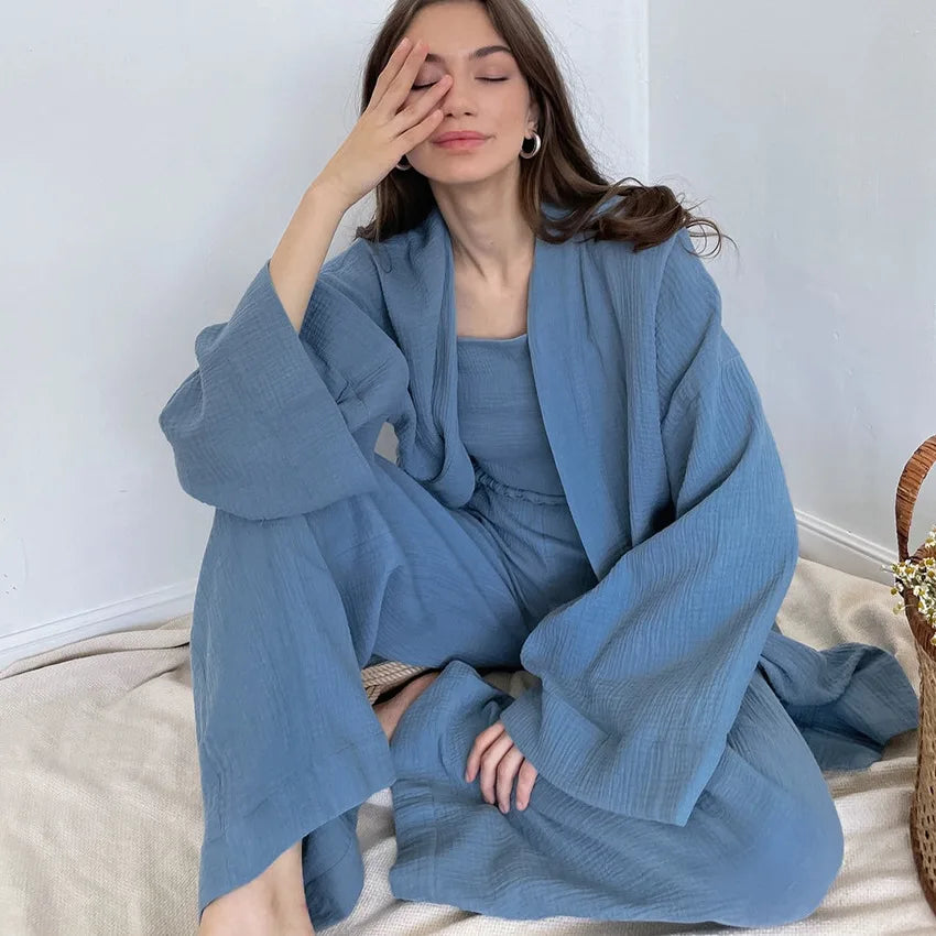 Autumn Women Set Fashion Two Piece Set Casual Solid Color Long Sleeves Top And Loose Wide Legs Trousers Set Home Clothing